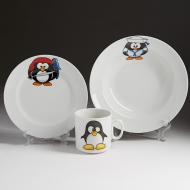 Набор посуды 3 предмета фарфор Пингвинчики