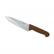 Нож поварской 200 мм коричневая пластиковая ручка, волнистое лезвие, PRO-Line P.L.