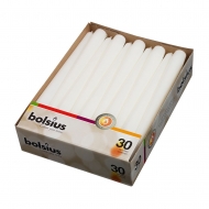 Свечи Bolsius конические белые 24,5 см d=24 см парафин 100%, 30 шт