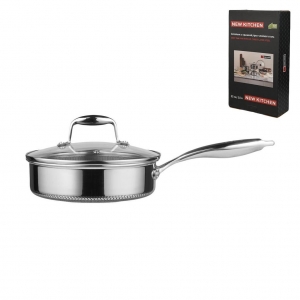 Сотейник 2,5 л с крышкой 22/19,5*14 см New Kitchen Honeycombs нерж. с антиприг. покр. ИНДУКЦИЯ Сотейник 2,5 л с крышкой 22/19,5*14 см New Kitchen Honeycombs нерж. с антиприг. покр. ИНДУКЦИЯ