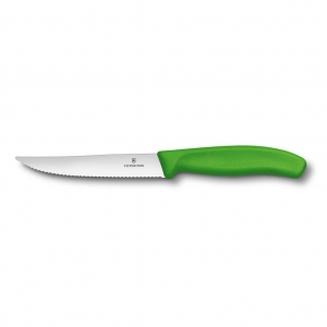 Нож для стейка и пиццы 120 мм, зеленая ручка, волнистое лезвие, Victorinox