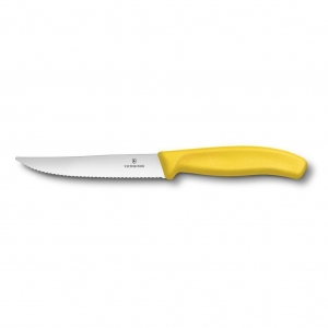 Нож для стейка и пиццы 120 мм, желтая ручка, волнистое лезвие, Victorinox