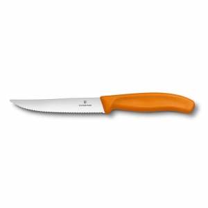 Нож для стейка и пиццы 120 мм, оранжевая ручка, волнистое лезвие, Victorinox
