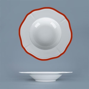 Тарелка глубокая / для пасты 280 мл, d 24,5 см h 4,3 см, фарфор, Grazia, кант красный Тарелка глубокая / для пасты 280 мл, d 24,5 см h 4,3 см, фарфор, Grazia, кант красный