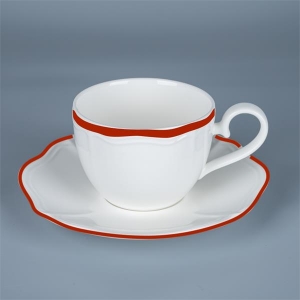 Чашка 220 мл, 12,5x8,8 см h 6,3 см, фарфор, Grazia, кант красный/12